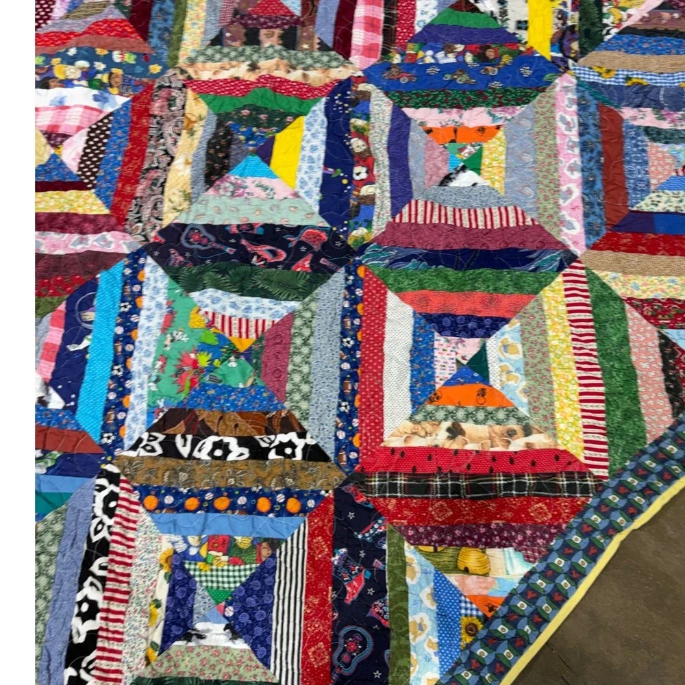 Vintage Handmade Patchwork String Quilt Looney Tunes Disney Throw Blanket 64x90